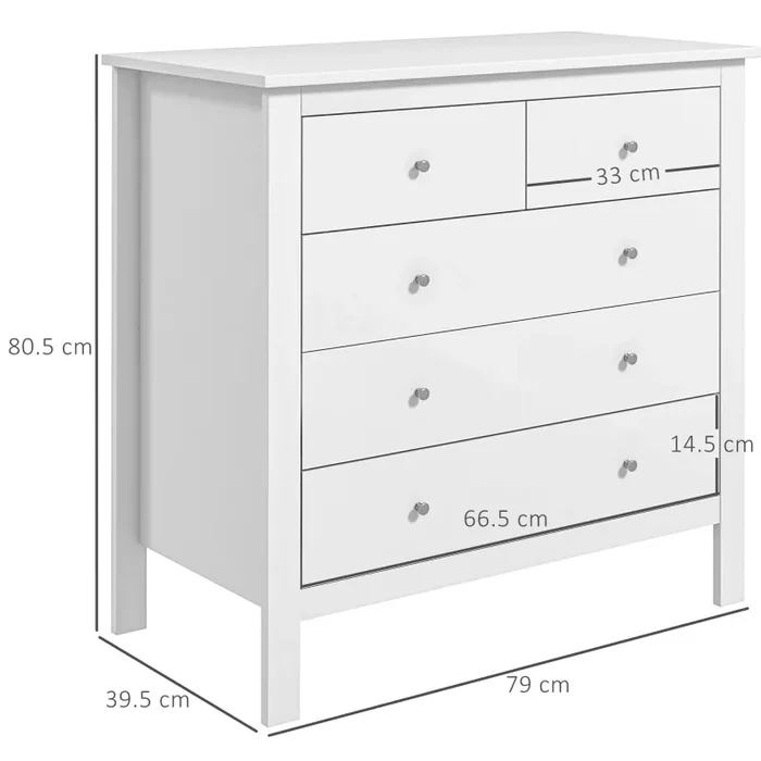 Cassettiera a 5 Cassetti 79×39,5×80,5 cm in Legno Bianco - immagine 3