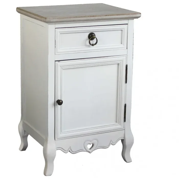 Cassettiera Cuore 1 Cassetto 1 Anta 44x34x68 h cm in Legno di paulownia Bianco