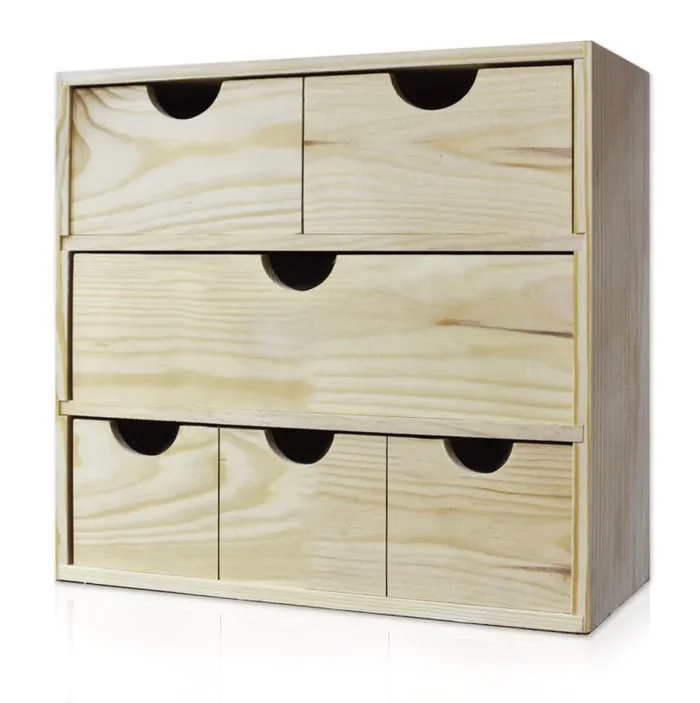 Cassettiera da Tavolo 6 Cassetti 32x40x14 cm in Legno di Pino Massello Naturale - immagine 2