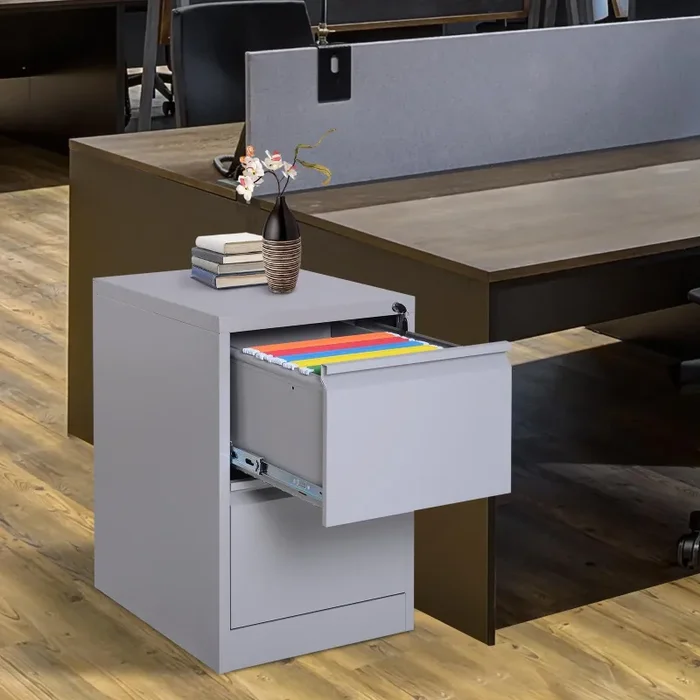 Cassettiera da Ufficio per Documenti 2 Cassetti con Chiusura di Sicurezza in Acciaio 47x62x72 cm - immagine 2