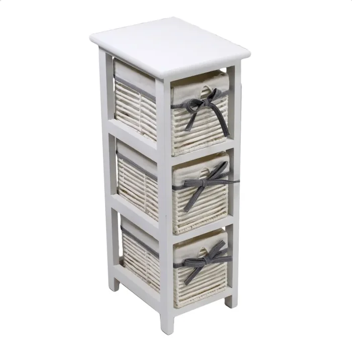 Cassettiera in Legno 3 Cassetti 22x28H65cm Hilary Bianca