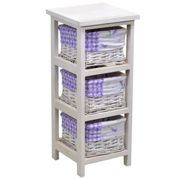 Cassettiera in Legno 3 Cassetti 25x25H59cm Lavanda