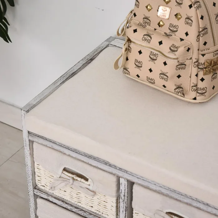 Cassettiera in Legno 80x37x45 cm con 5 Cassetti in Vimini Beige Saldi - immagine 2
