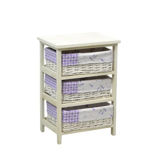 Cassettiera in Vimini 3 Cassetti 40x29H58cm Lavanda