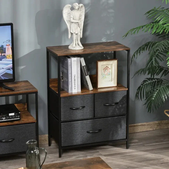 Cassettiera Multiuso 58x29x81,5 cm 2 Ripiani 3 Cassetti in Tessuto Grigio - immagine 2