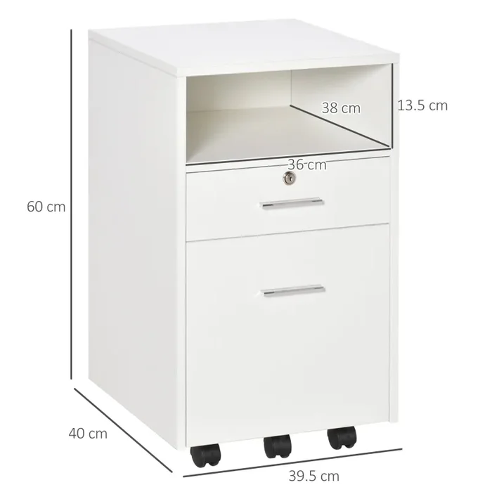 Cassettiera per Scrivania da Ufficio 39,5x40x60 cm in Truciolare Bianco - immagine 3