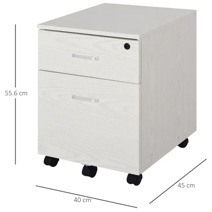 Cassettiera Portadocumenti da Ufficio 40x44x54,6 cm 2 Cassetti in Legno Bianca - immagine 3