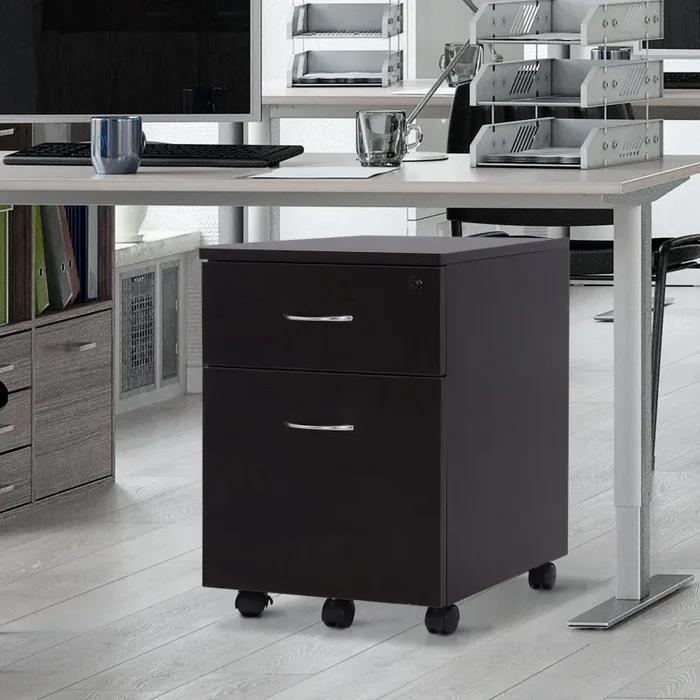 Cassettiera Portadocumenti da Ufficio in Legno 2 Cassetti per A4 Chiusura di Sicurezza Nera Saldi - immagine 2