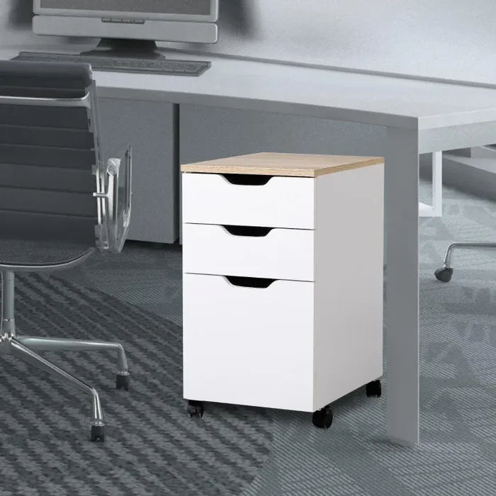 Cassettiera Portadocumenti da Ufficio in Legno Bianco 33x45x60 cm - immagine 2