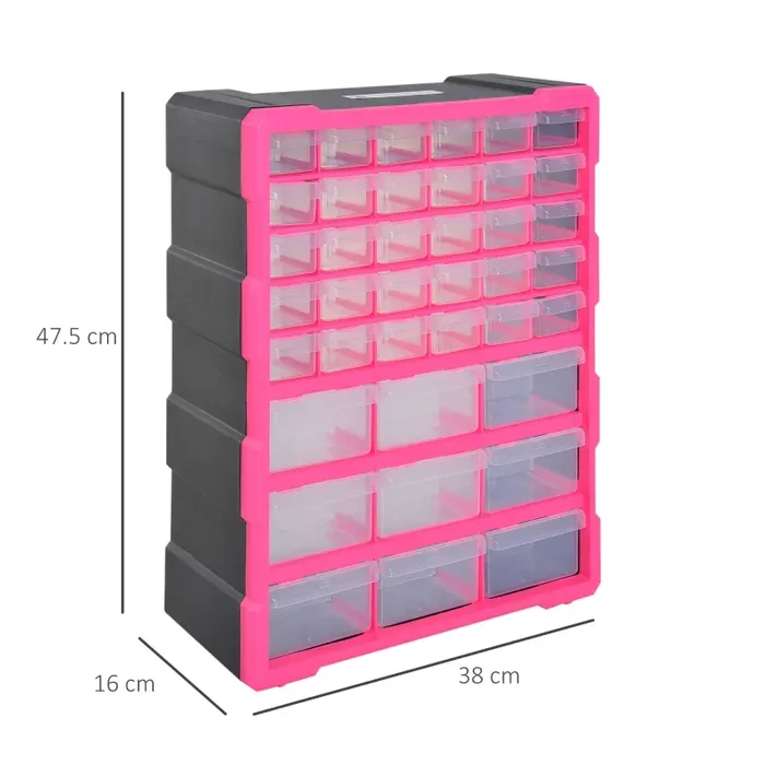 Cassettiera Portaminuterie 39 Cassetti 38x16x47,5 cm in Polipropilene Rosa - immagine 3