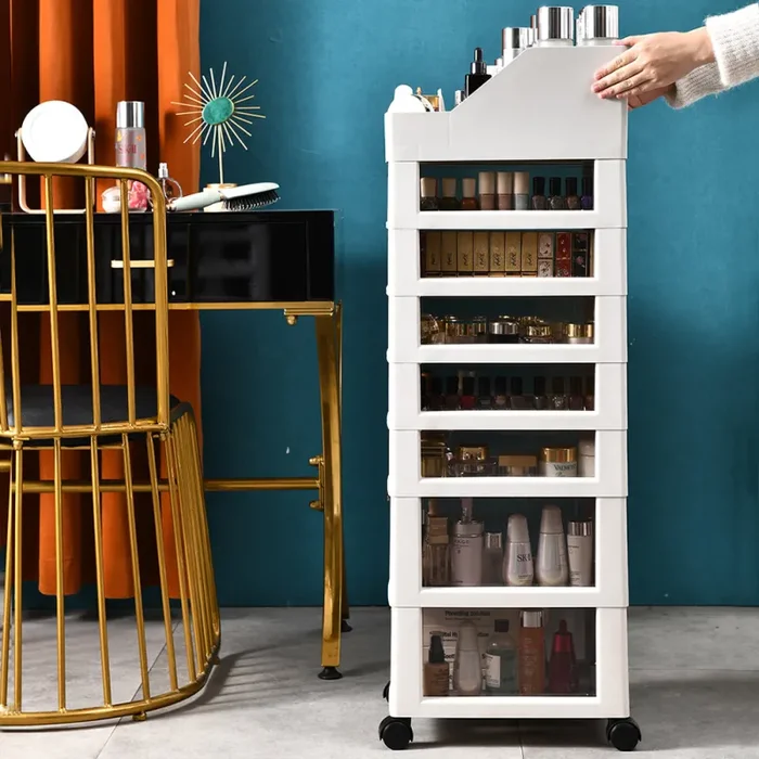 Cassettiera Salvaspazio Carrello Portaoggetti in Polipropilene 8 Ripiani Bianco - immagine 2