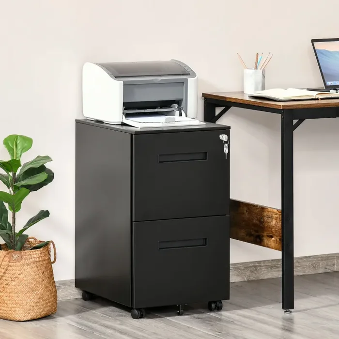 Cassettiera Schedario 2 Cassetti da Ufficio 39x48x67 cm in Acciaio Nero - immagine 2