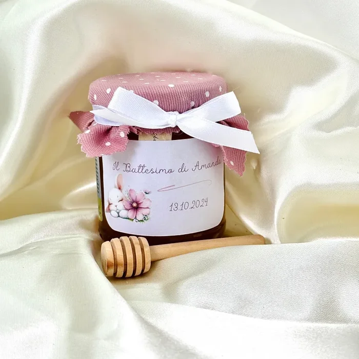 Cassettina in Legno per Battesimo Barattolino Miele Millefiori – Acacia – Castagno artigianale 250gr - immagine 2