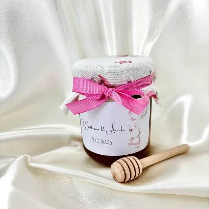 Cassettina in Legno per Battesimo Barattolino Miele Millefiori – Acacia – Castagno artigianale 250gr - immagine 3