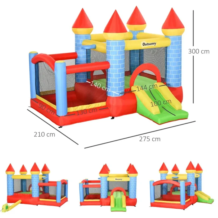 Castello Giostra Gonfiabile 300x275x210 cm con Scivolo Piscina Canestro e Pompa Multicolor - immagine 3