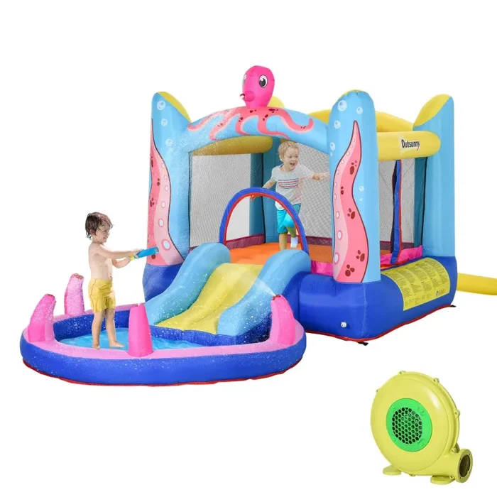 Castello Giostra Gonfiabile 380x200x180 cm con Scivolo Piscina e Pompa Multicolor Sconti