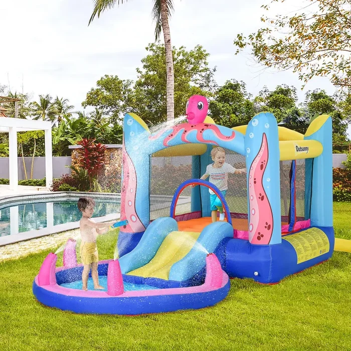 Castello Giostra Gonfiabile 380x200x180 cm con Scivolo Piscina e Pompa Multicolor Sconti - immagine 2
