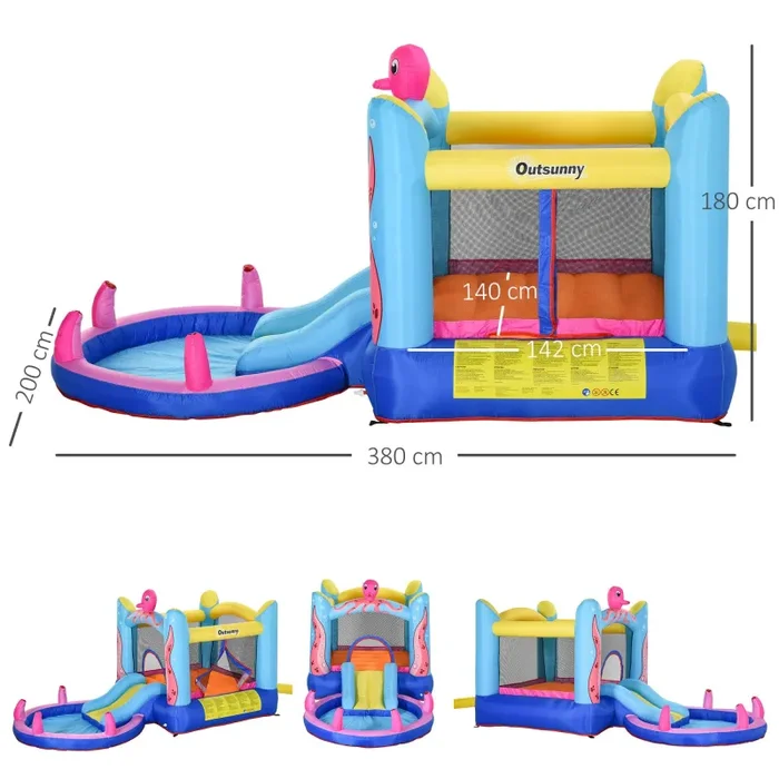 Castello Giostra Gonfiabile 380x200x180 cm con Scivolo Piscina e Pompa Multicolor Sconti - immagine 3