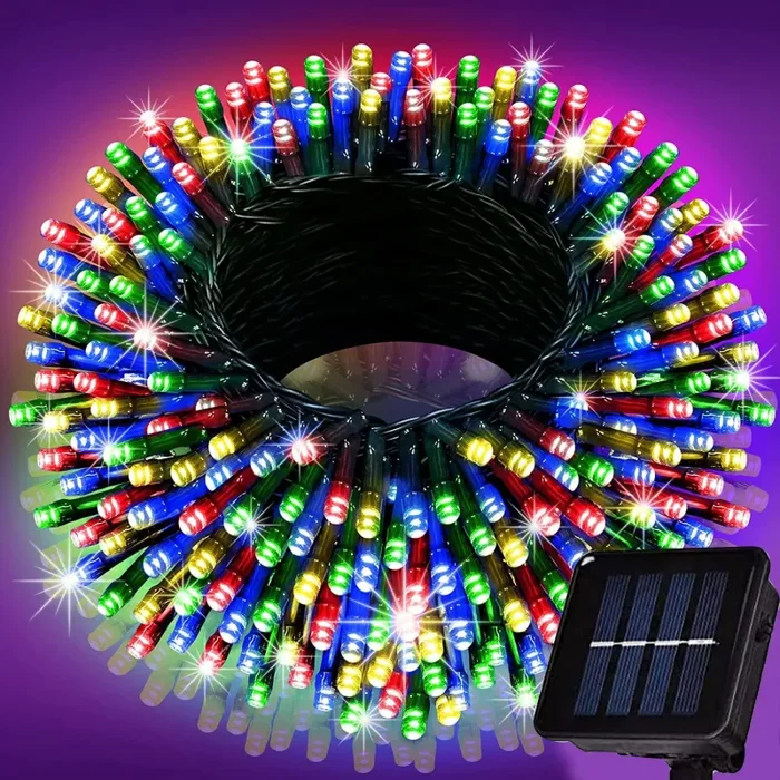 Catena di luci solari per esterni, 12 m, colore per esterni, a energia solare, con 100 LED, 8 modalità, impermeabile, catena di luci solare, per esterni, adatta per giardino, matrimoni, feste
