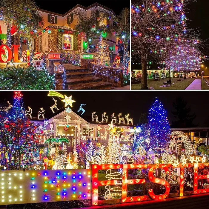 Catena di luci solari per esterni, 12 m, colore per esterni, a energia solare, con 100 LED, 8 modalità, impermeabile, catena di luci solare, per esterni, adatta per giardino, matrimoni, feste - immagine 2