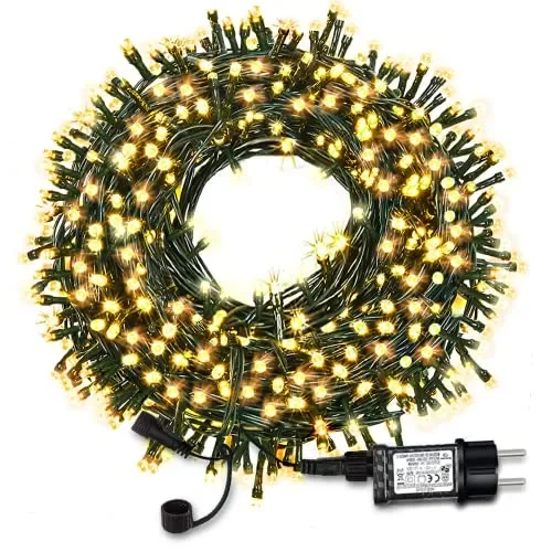 Catena Luminosa Esterno, Luci Natale da Esterno, Luci Albero di Natale, 98ft 300 LED 8 Modalità Luce Led da Stringa per Giardino Decorazioni, Camera, Matrimonio, Balcone, Interno (Bianco Caldo)
