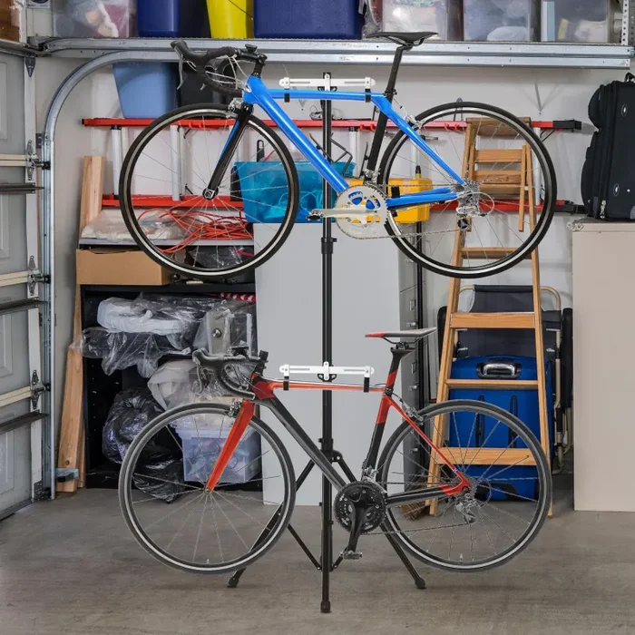 Cavalletto Portabici Verticale 2 Posti Max 100 Kg in Alluminio e Acciaio Nero - immagine 2