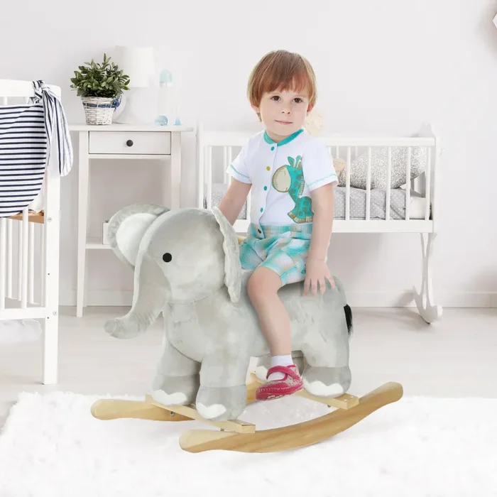 Cavallo a Dondolo per Bambini in Legno e Peluche Elefante Grigio Vendita calda online - immagine 2