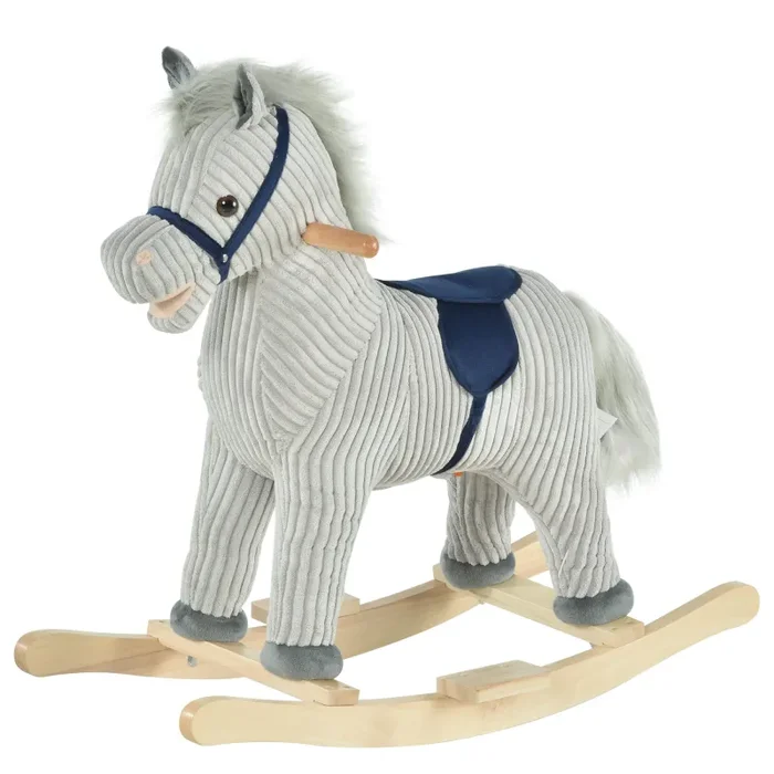Cavallo a Dondolo per Bambini in Legno e Peluche Grigio Fornitura