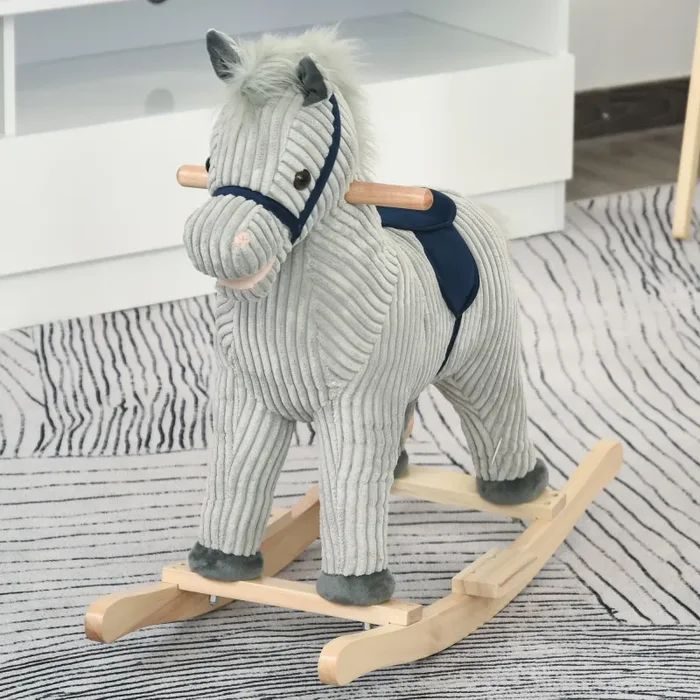 Cavallo a Dondolo per Bambini in Legno e Peluche Grigio Fornitura - immagine 2