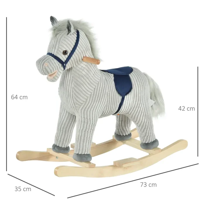 Cavallo a Dondolo per Bambini in Legno e Peluche Grigio Fornitura - immagine 3