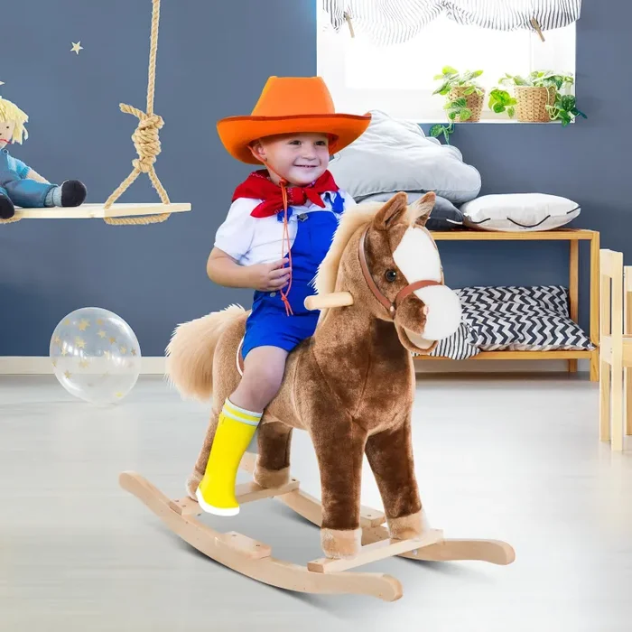 Cavallo a Dondolo per Bambini in Legno Giocattolo Cavalcabile - immagine 3