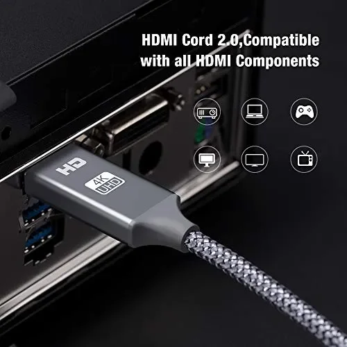 Cavo HDMI 4k Ultra HD 0.9m,Cavo 2.0 alta velocità Supporta Ethernet 1m - immagine 2