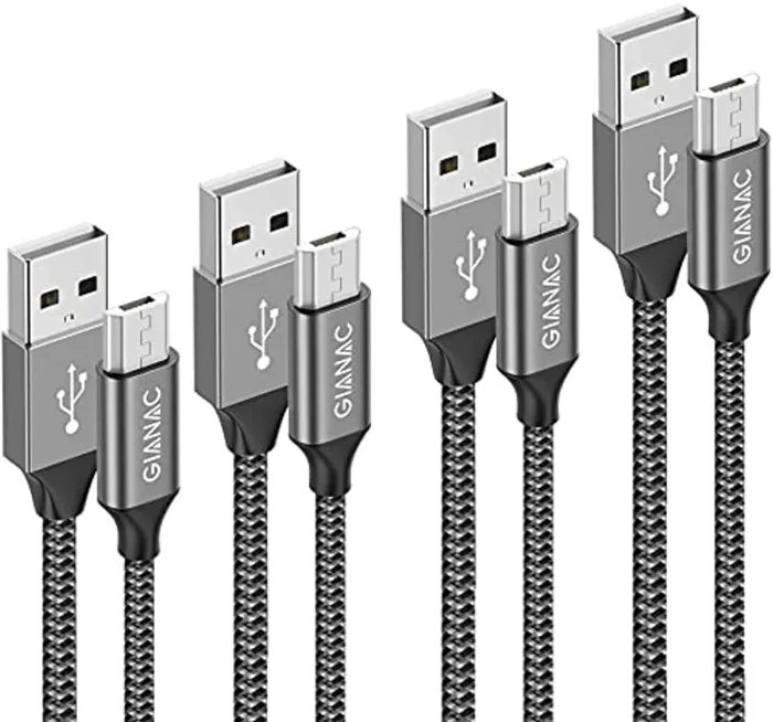 Cavo Micro USB,[4 Pezzi:0.5m,1m,2m,3m] Nylon Cavo USB Micro USB Android Trasferimento Dati e Ricarica Rapida Compatibile con Samsung S5/S6/S7, Huawei, HTC,LG,HTC,Kindle, PS4-Grigio