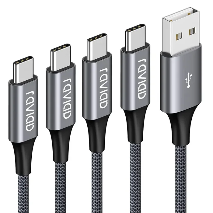Cavo USB C, RAVIAD [4Pezzi, 0.5m 1m 2m 3m] Nylon Intrecciato Cavo USB Tipo C di Ricarica Rapida e Trasmissione per Samsung Galaxy S10/ S9/ S8 Plus, Huawei P30/ P20/ Mate20, Sony Xperia XZ (Grigio)