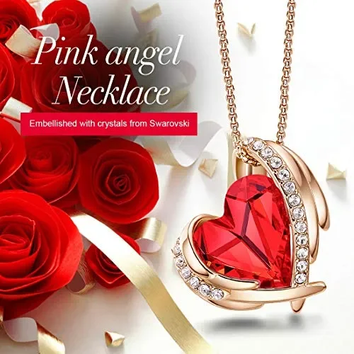 CDE Collana da Donna Cuore Cristalli con Scatolina per Gioielli Rosso-dorato - immagine 2