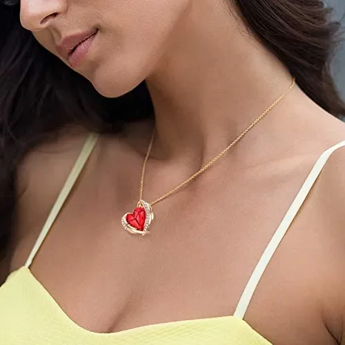 CDE Collana da Donna Cuore Cristalli con Scatolina per Gioielli Rosso-dorato - immagine 3