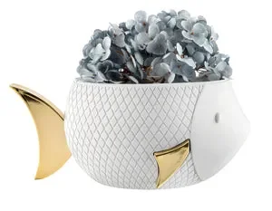 CENTROTAVOLA PESCE IN MARMORINO BIANCO/ORO (15x28cm)