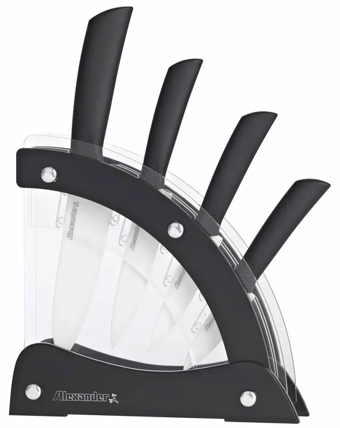 Ceppo con 4 Coltelli in Ceramica Alexander Vela Nero