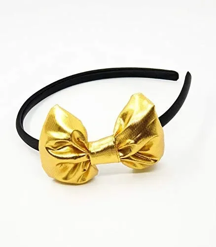 Cerchietto per capelli bambina con fiocco dorato-100% Made in Italy - immagine 3