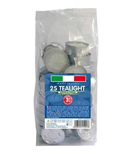 Cereria Di Giorgio Tealight Ø 3,6 cm H. 1,7 cm (25 pz) – Durata 3 ore Fornitura