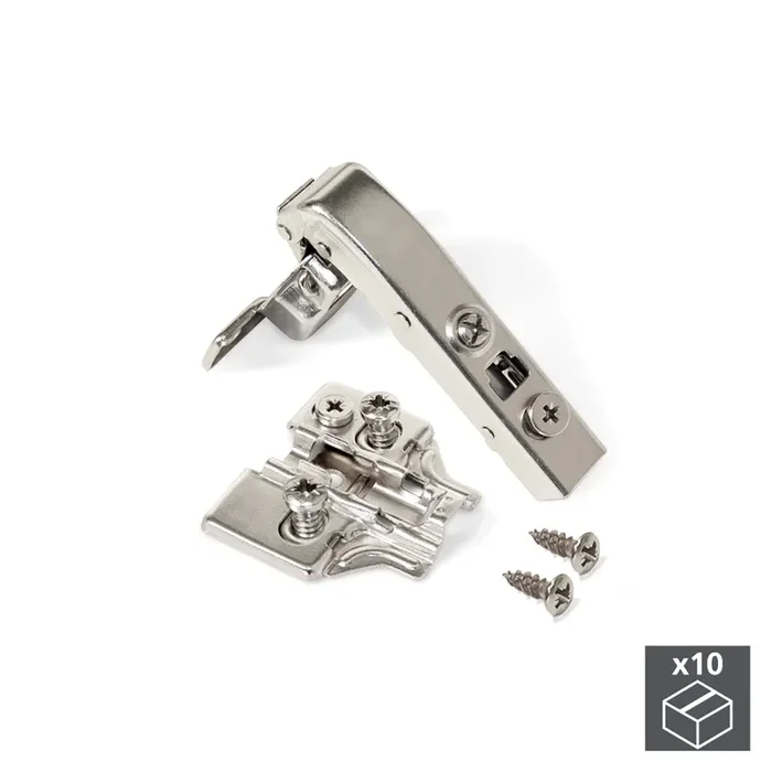 Cerniera a Scodellino 35mm Braccio Angolare 90º Chiusura Ammortizzata Basetta Euro 10Pezzi Emuca