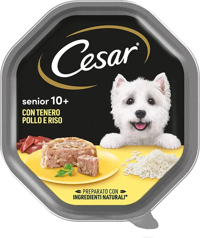 Cesar Senior 10+ Cibo per Cane con tenero Pollo e Riso, 150 g, 14 Vaschette