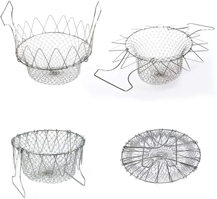Cestello Profondo per Friggere Colino Scolapasta Pieghevole in Acciaio - immagine 2