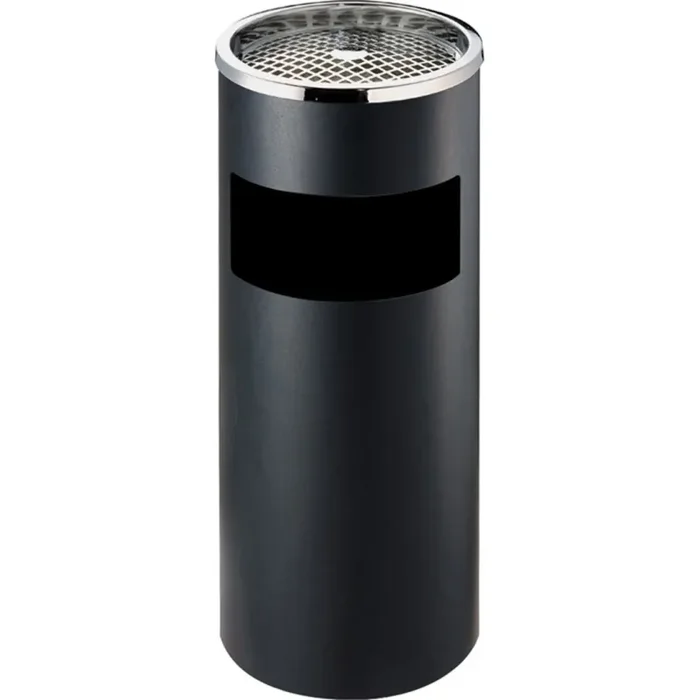 Cestino Gettacarte Posacenere Ø24,7 cm in Metallo Nero Opaco 10L per Interno Esterno Fornitura