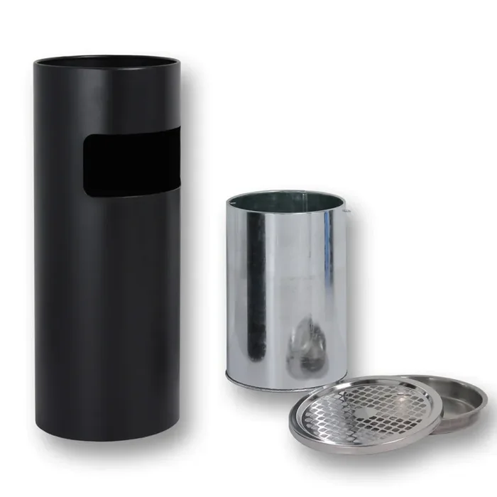Cestino Gettacarte Posacenere Ø24,7 cm in Metallo Nero Opaco 10L per Interno Esterno Fornitura - immagine 3