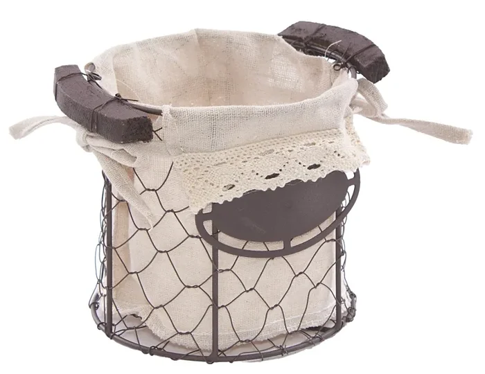 Cestino Ø14xH13 cm in Metallo e Cotone Nero e Ecrù - immagine 2