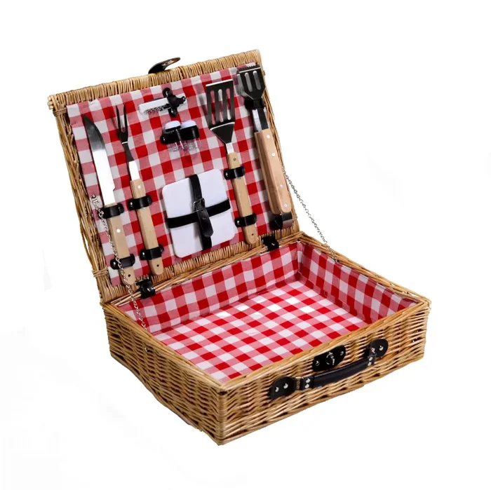 Cestino Pic-nic in vimini campagna con accessori barbeque cm 50x40xh14 Online