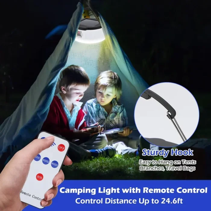CestMall Lanterna da Campeggio Solare con Telecomando 4 modalità Luce LED Lanterna da Campeggio USB Ricaricabile e Portatile Luce per Tenda 2400 mAh Power Bank Impermeabile da Campeggio di Emergenza - immagine 2