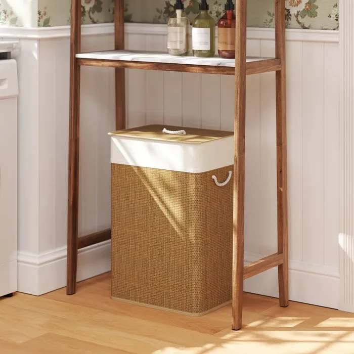 Cesto Portabiancheria 72L con Sacco Rimovibile 40x30x60 cm in Vimini e Bambù Marrone Fornitura - immagine 2