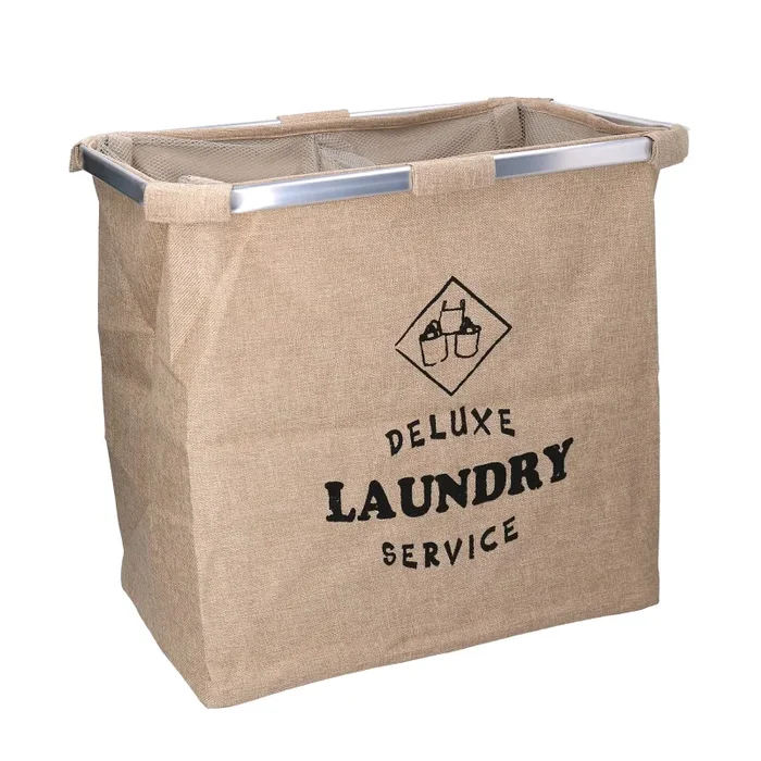 Cesto Portabiancheria in tessuto sacco beige doppio pieghevole cm 54×34,5xh50,5